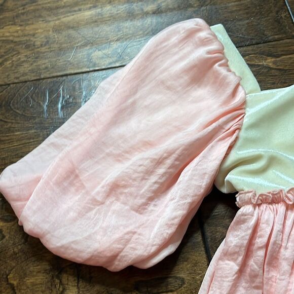 Girl August Pink Satin and Cream Velvet Babydoll Dress, size 8 - Picture 5 of 11